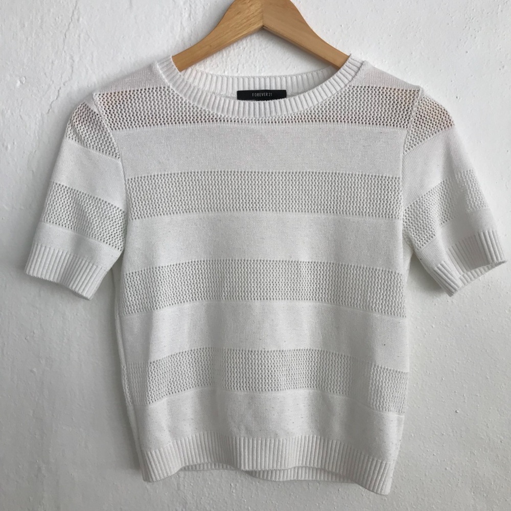 White knit short sleeve shirt